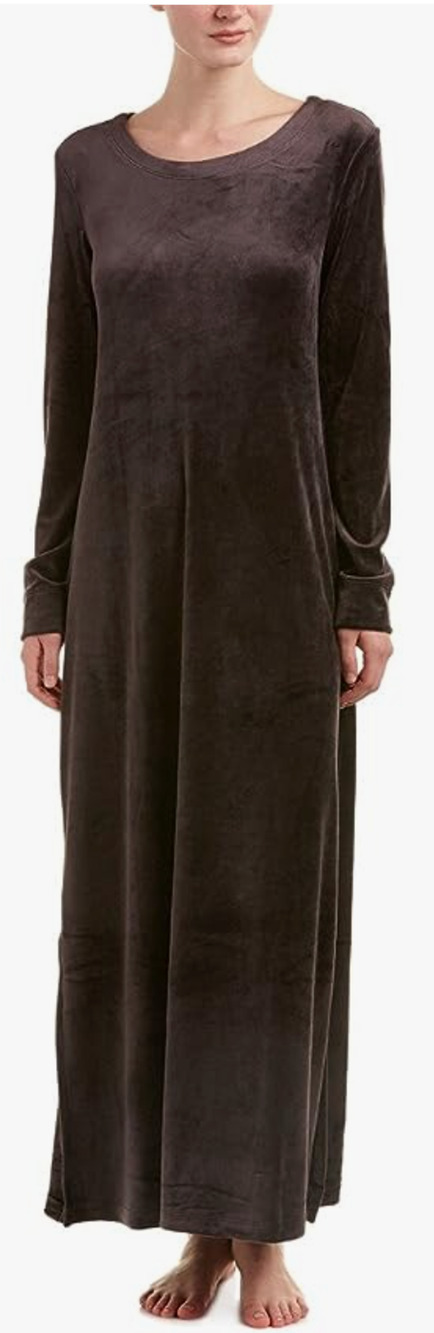 NWT Natori Luxe Plush Velour Lounger in BARK Crew neck Womens Size MEDIUM
